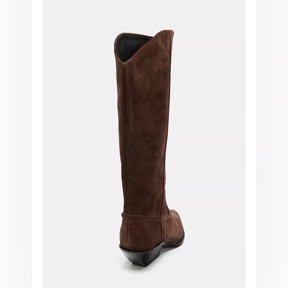ZARA SPLIT LEATHER HEELED COWBOY BOOTS Brown Suede Knee-High Boots - Picture 5 of 12